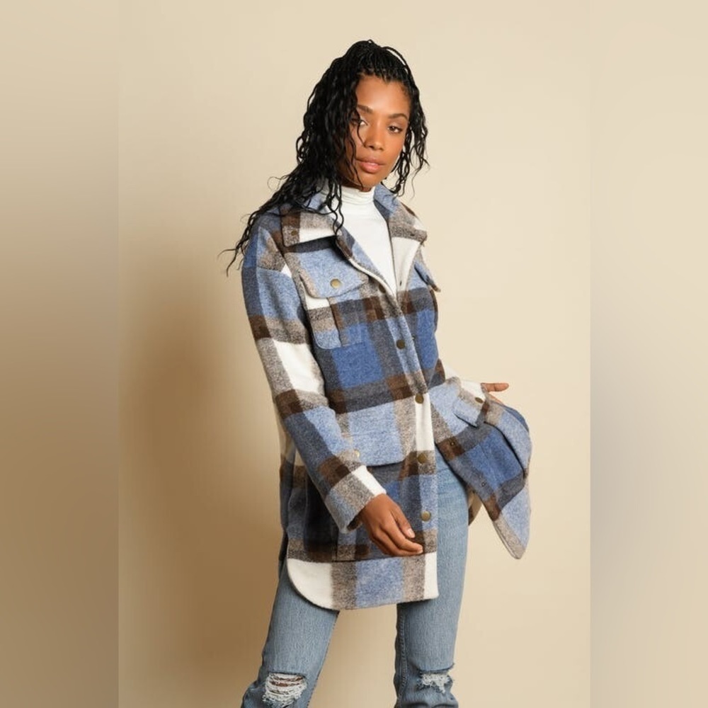 Hutch Brandy Coat shacket blue plaid size medium